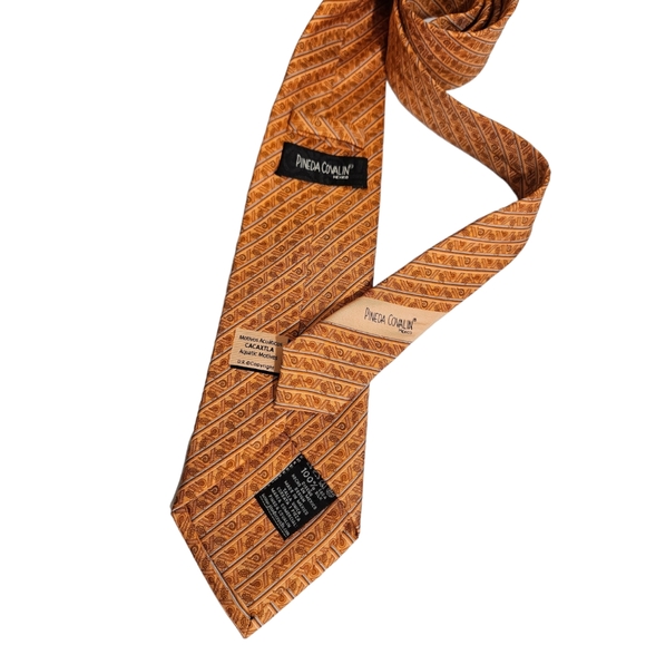 PINEDA COVALIN Orange Aquatic Motives Silk LUXURY Tie MEXICO - Picture 2 of 5